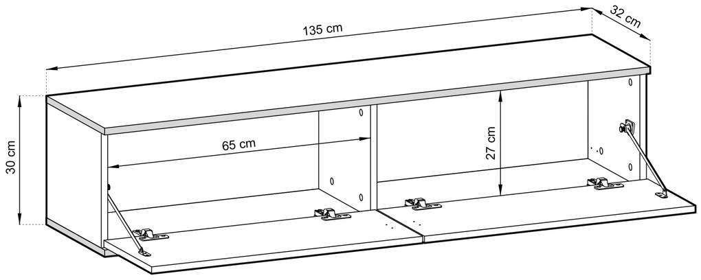 Závesný televízny stolík Oro MDF 135 cm sivý/zlatý