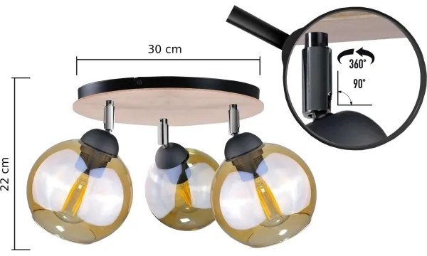 Bodové svietidlo THEA WOOD 3xE27/60W/230V pr. 30 cm