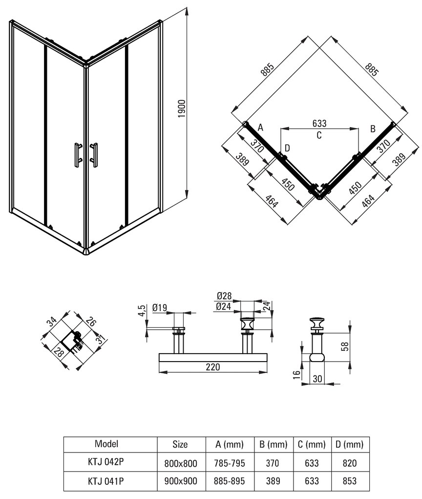 Deante Jasmin Plus, štvorcový sprchový kút s posuvnými dverami 90x90 cm, výška 190cm, 5mm číre sklo s ActiveCover, chrómový profil, KTJ_041P