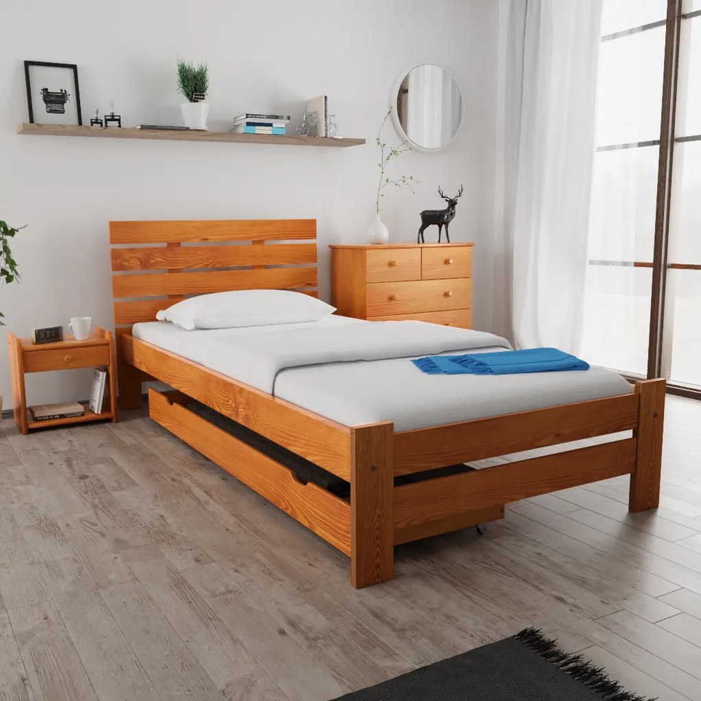 Posteľ PARIS zvýšená 90x200 cm, jelša Rošt: S latkovým roštom, Matrac: Matrac COCO MAXI 20 cm