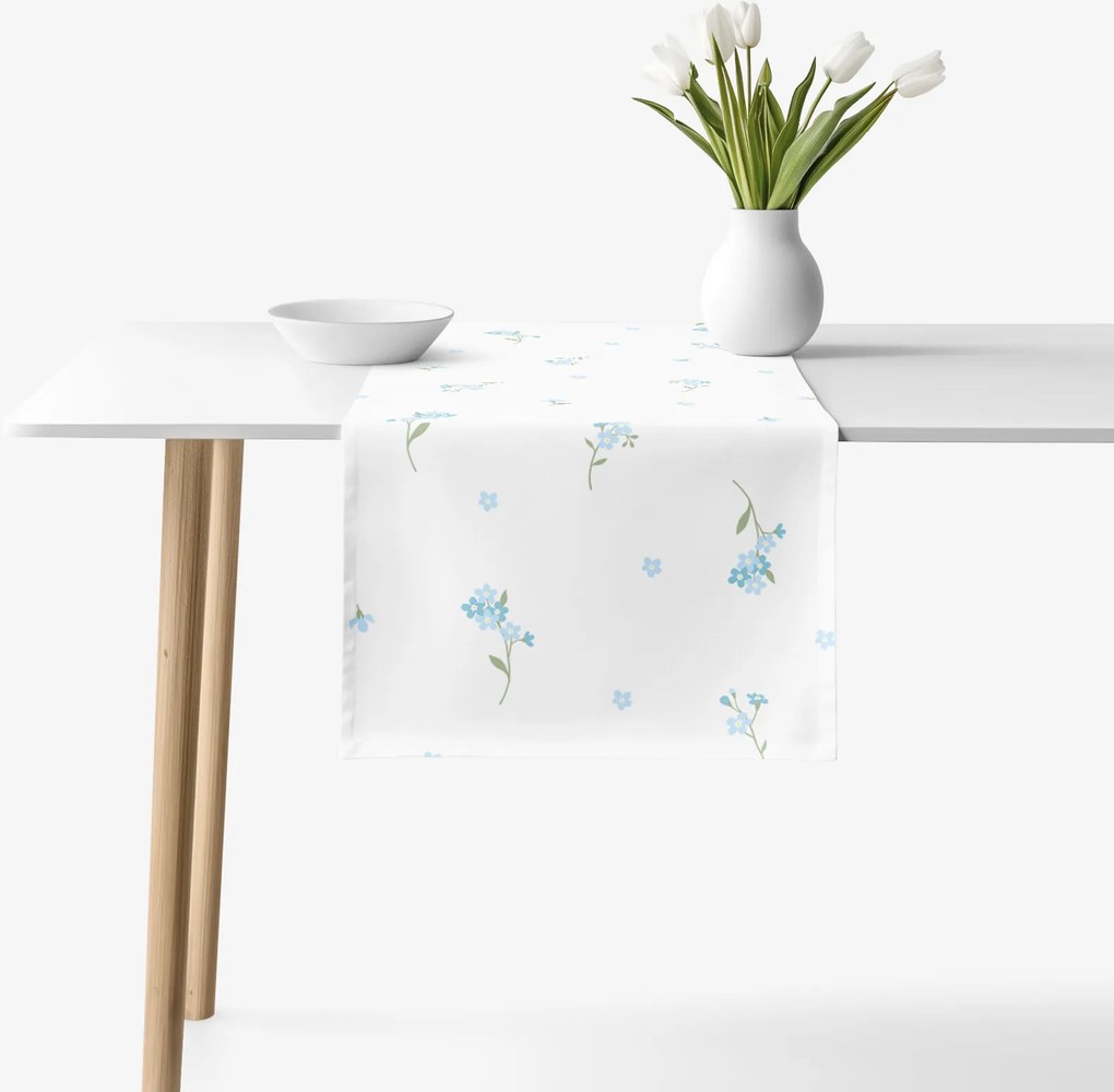 Goldea behúň na stôl 100% bavlnené plátno - nezábudky 20x120 cm