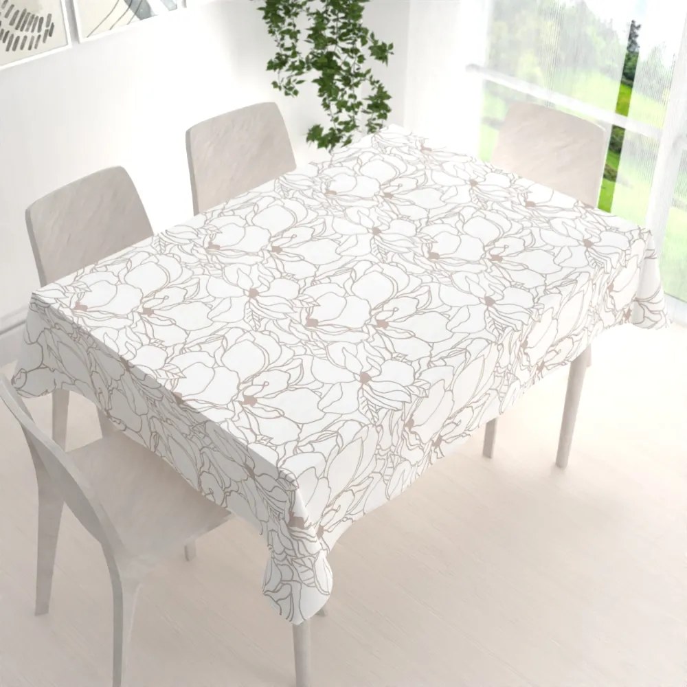 Biante Bavlnený obdĺžnikový obrus Sandra SA-268 Béžové designové kvety na bielom 120x140 cm