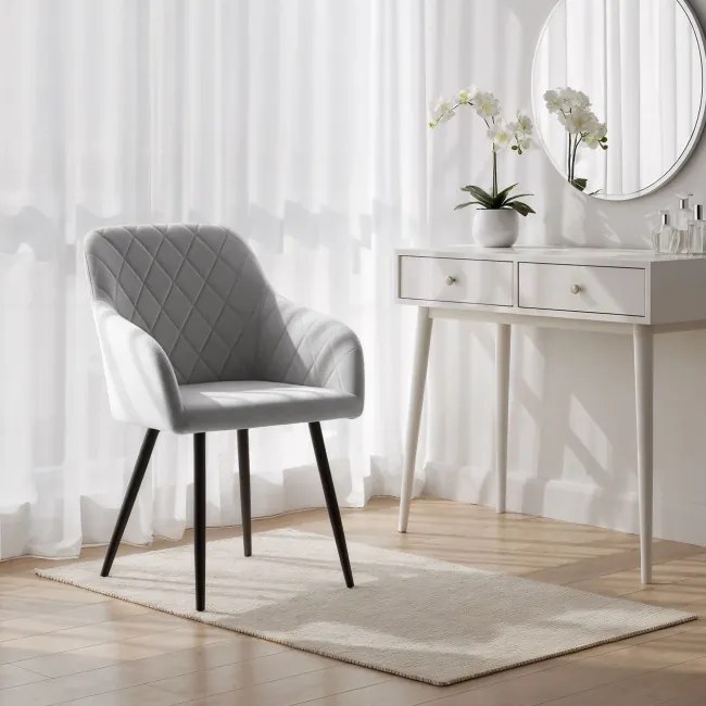 Sada dvoch jedálenských stoličiek VELTO zamatové, sivé / čierne nohy (2 ks)