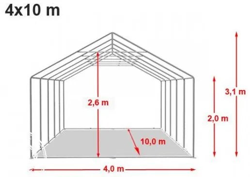 Záhradný párty stan PREMIUM, 4 x 10 m, 500 g/m²