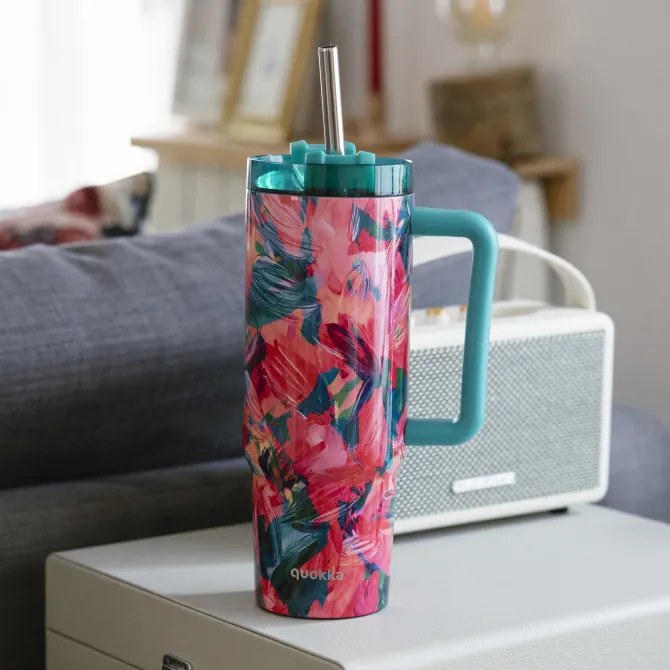 Nerezový termohrnček so slamkou Vibe Oil Petals 880 ml