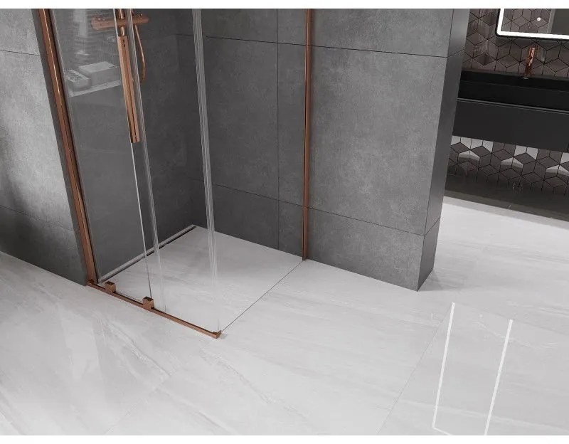 Mexen Velar, sprchový kút s posuvnými dverami 120(dvere) x 120(stena) cm, 8mm číre sklo, ružové zlato, 871-120-120-01-60