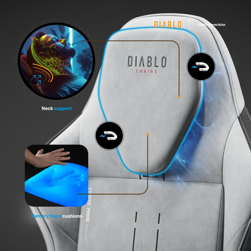 Herné kreslo Normal Size, sivý-čierny: Diablo X-One Prime Nightwolf Moon