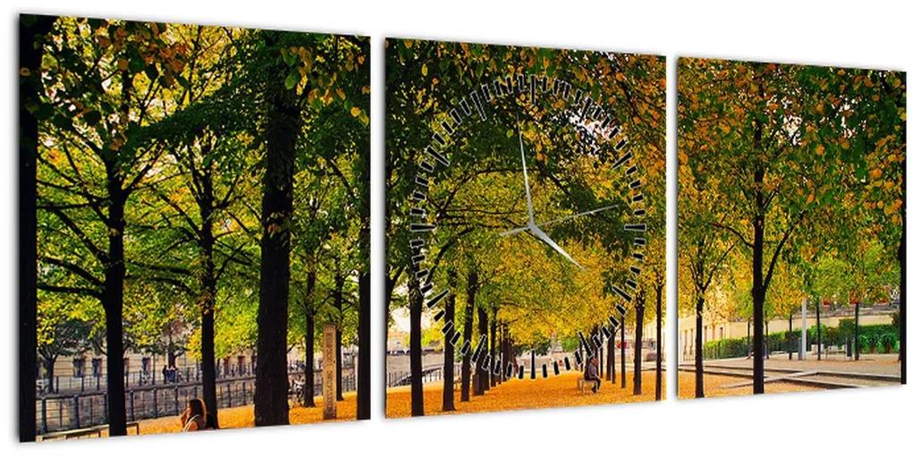 Obraz aleje jesenných stromov (s hodinami) (90x30 cm)