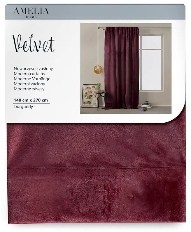 Záves AmeliaHome Velvet 140x270 cm burgundy
