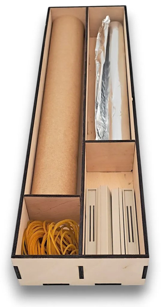 Organizér na fólie/alobal, 4 priehradky do zásuvky, drevený VASKY 13 x 46 cm