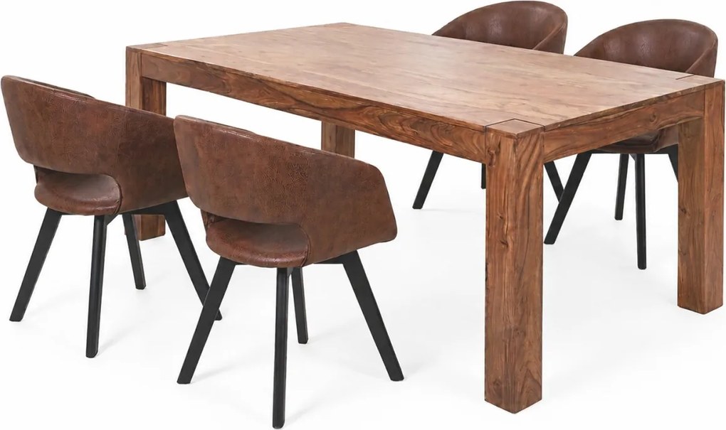 Jedálenský set - stôl z masívu Timber 200cm + 4 stoličky Colby antik hnedá