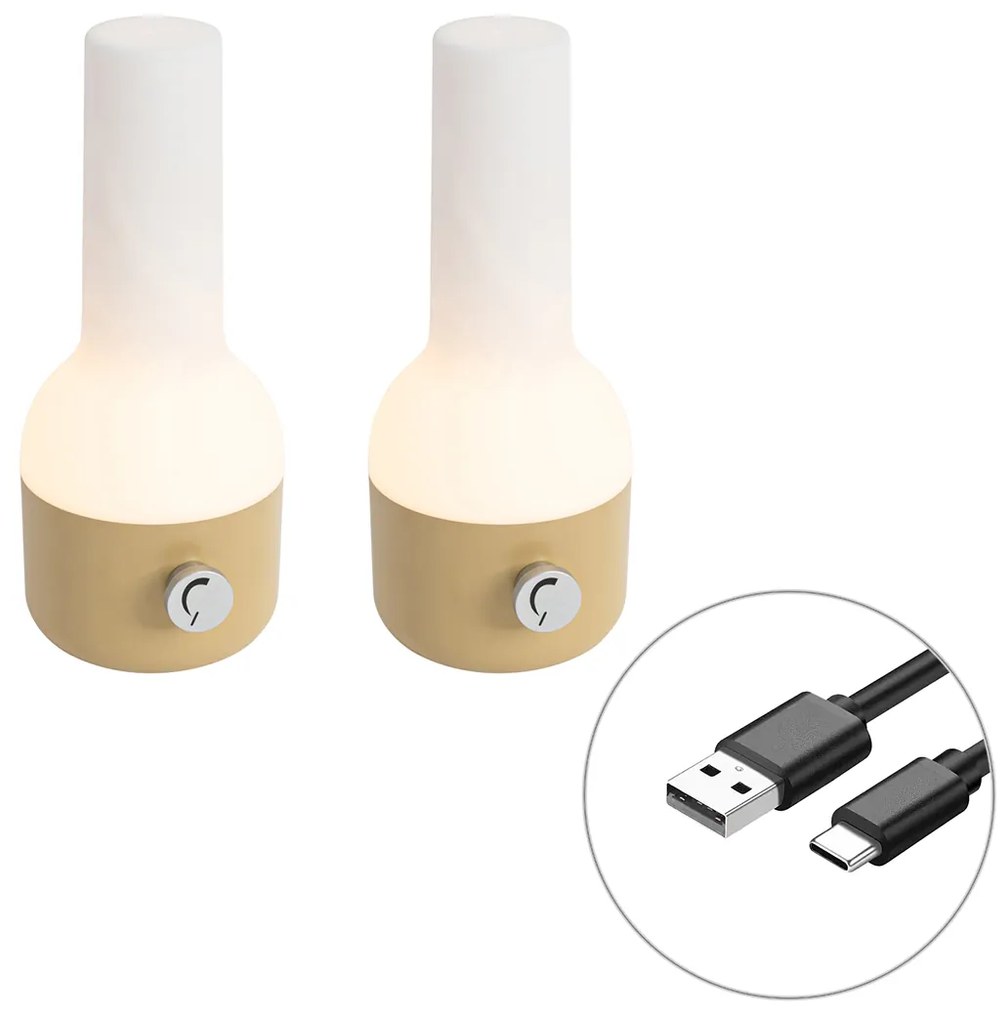 Sada 2 stolových lamp pre exteriér zlatá s bielou vrátane nabíjateľného LED - Haard