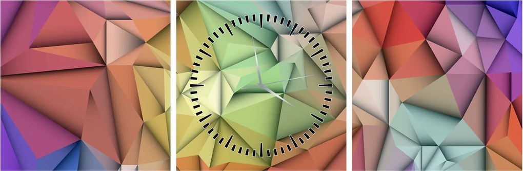 Obraz - Polygonálna abstrakcia (s hodinami) (90x30 cm)