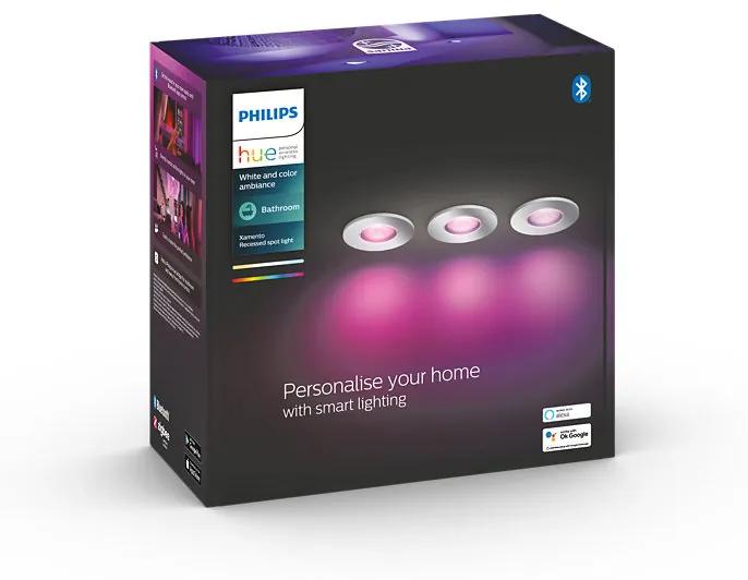 Philips HUE LED White and color Ambiance Xamento kúpelňové zapustené svietidlo 3-set GU10 3x5,7W 3x350lm 2200-6500K IP44 chróm stmievateľné BlueTooth