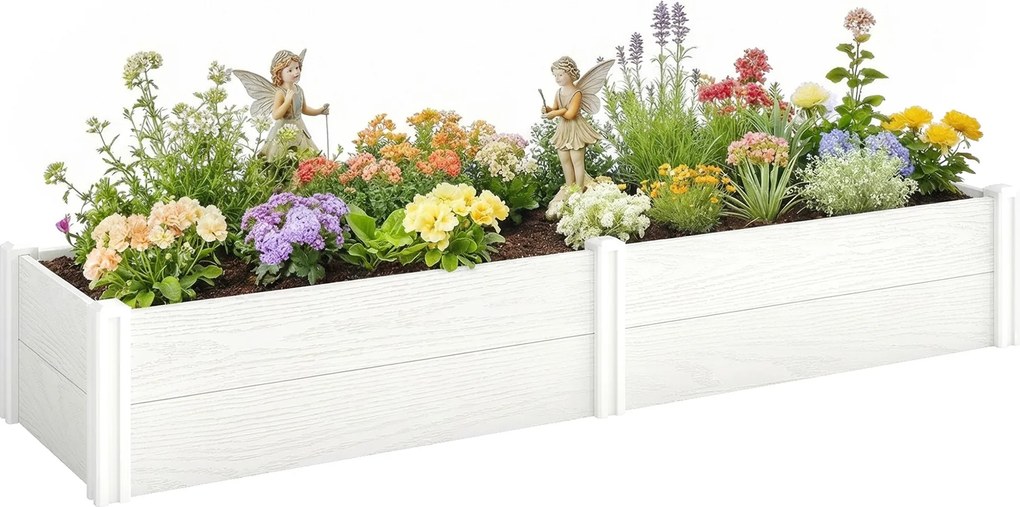 Outsunny plastový vyvýšený záhon, zostavenie zacvaknutím – 197 × 54 × 33 cm pre záhradu, balkón, kvety, rastliny a zeleninu | Aosom