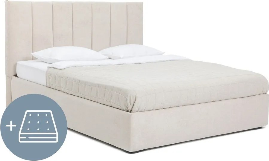 Béžová čalúnená dvojlôžková posteľ s úložným priestorom s matracom/s roštom 180x200 cm Thessa Bold Line – Bonami Selection