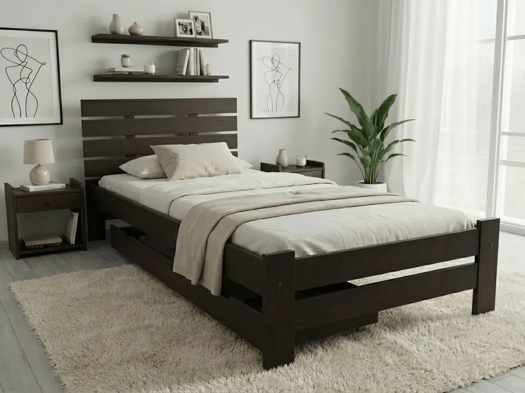 Posteľ PARIS zvýšená 90x200 cm, orech Rošt: S latkovým roštom, Matrac: Matrac DELUXE 10 cm