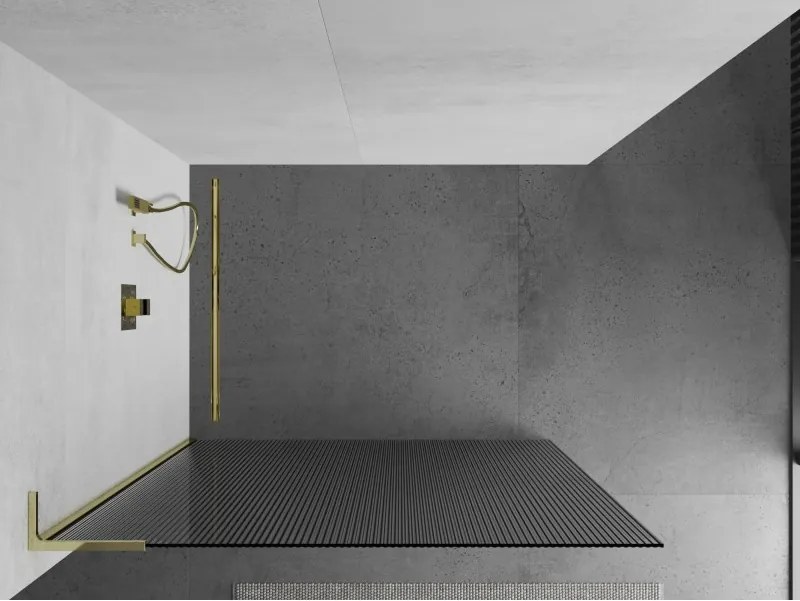 Mexen Kioto L, sprchová zástena Walk-In 120 x 200 cm, 8mm sklo s rebrovým vzorom, zlatý lesklý profil,800-120-103-50-09