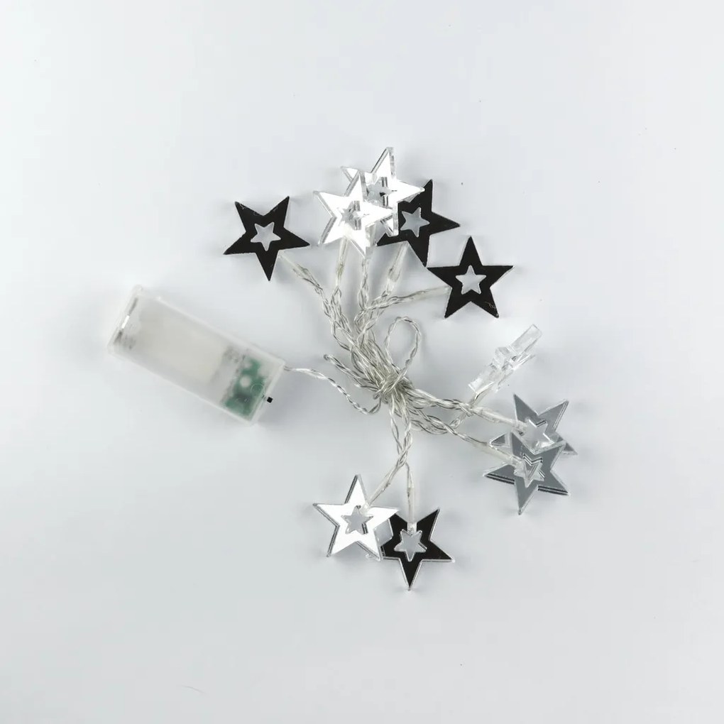 DECOLED LED světelný řetěz na baterie, 10 teple bílých diod, 1,5 m, akrylové hvězdičky