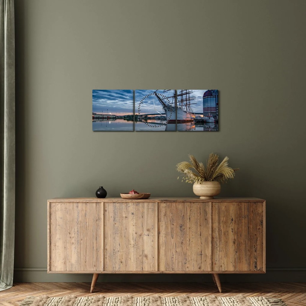 Obraz plachetnice (s hodinami) (90x30 cm)
