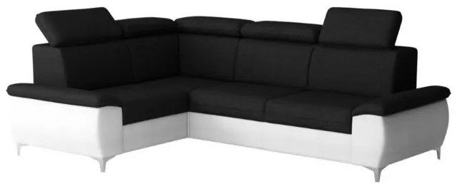 Rohová rozkladacia sedačka TETON 2 - biela ekokoža / čierna, ľavý roh