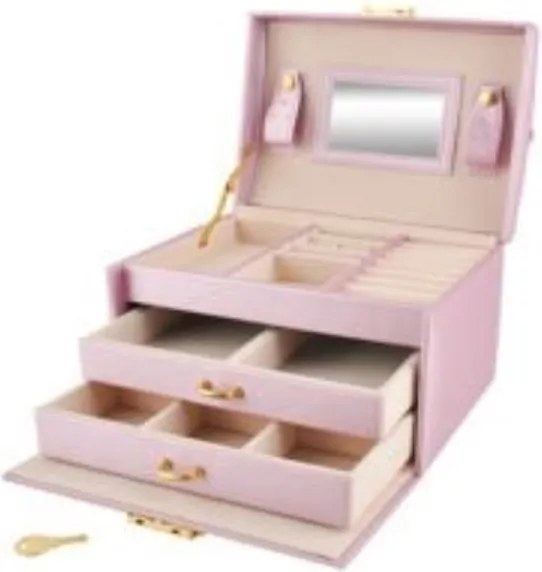 Šperkovnica so zrkadlom na kľúč ružová ISO 6348