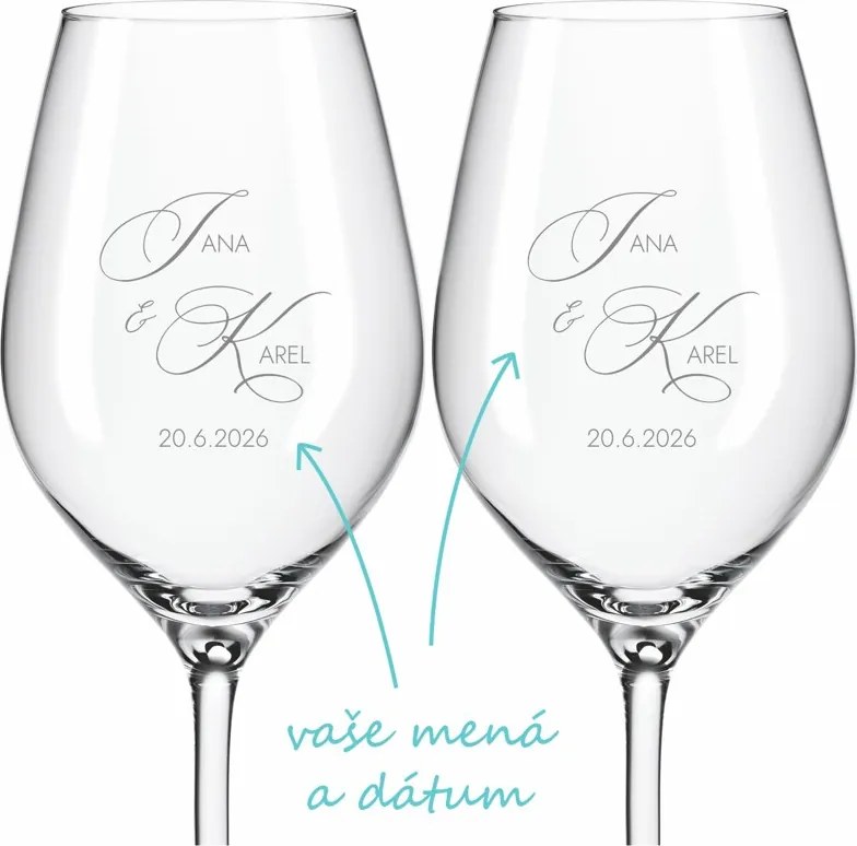 Svadobné poháre na víno Monogram lásky 2 ks