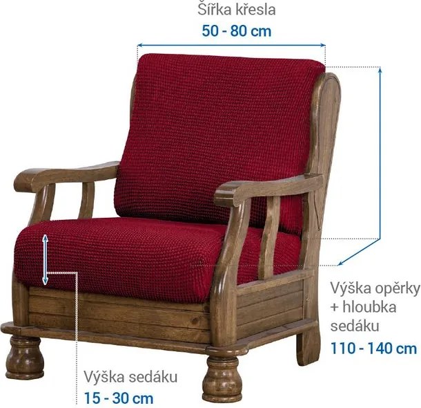 Super strečové poťahy NIAGARA bordó kreslo s drevenými rúčkami (š. 50 - 80 cm)