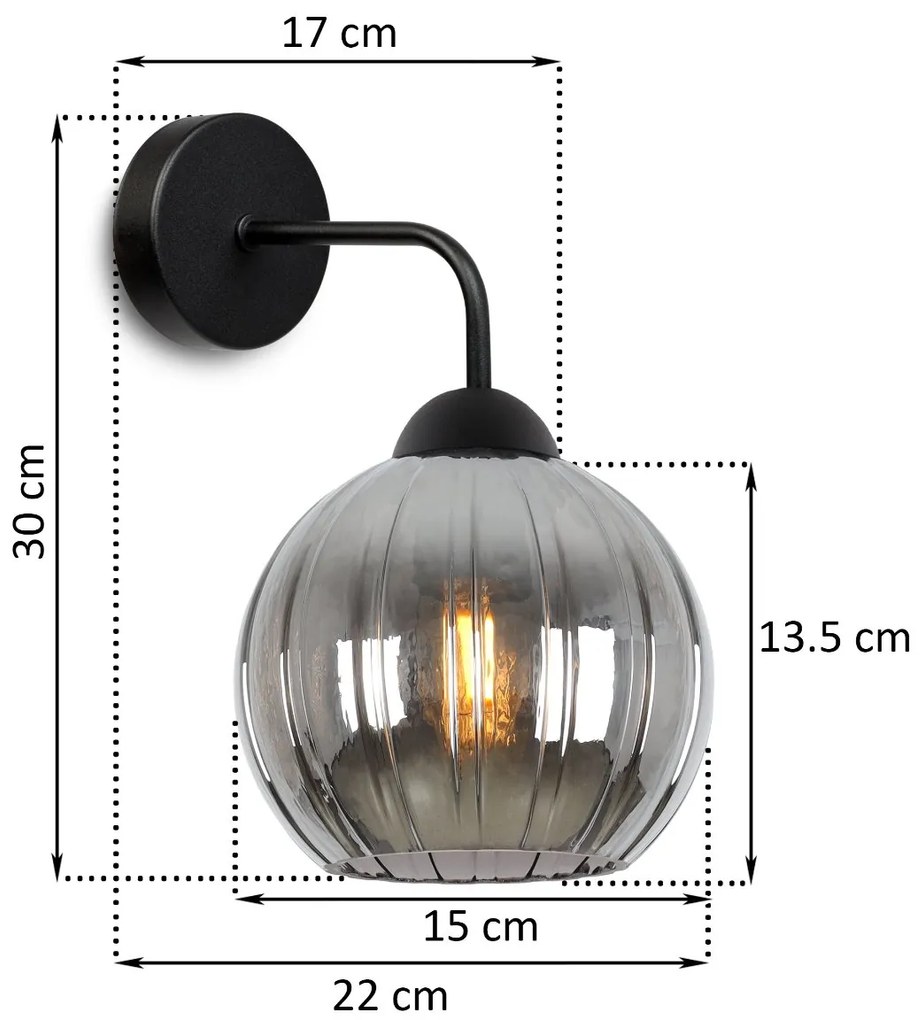 Nástenné svietidlo Costa, 1x grafitové sklenené tienidlo, b