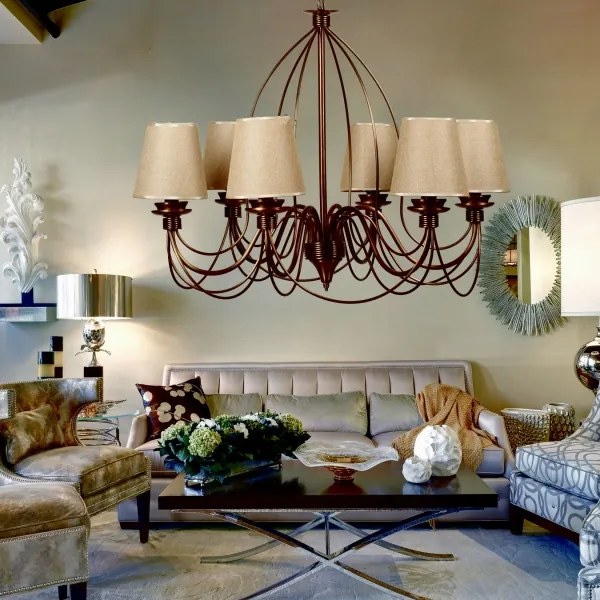 Závesné svietidlo na reťazi CLASSIC 6xE14/40W/230V bronzové/béžové