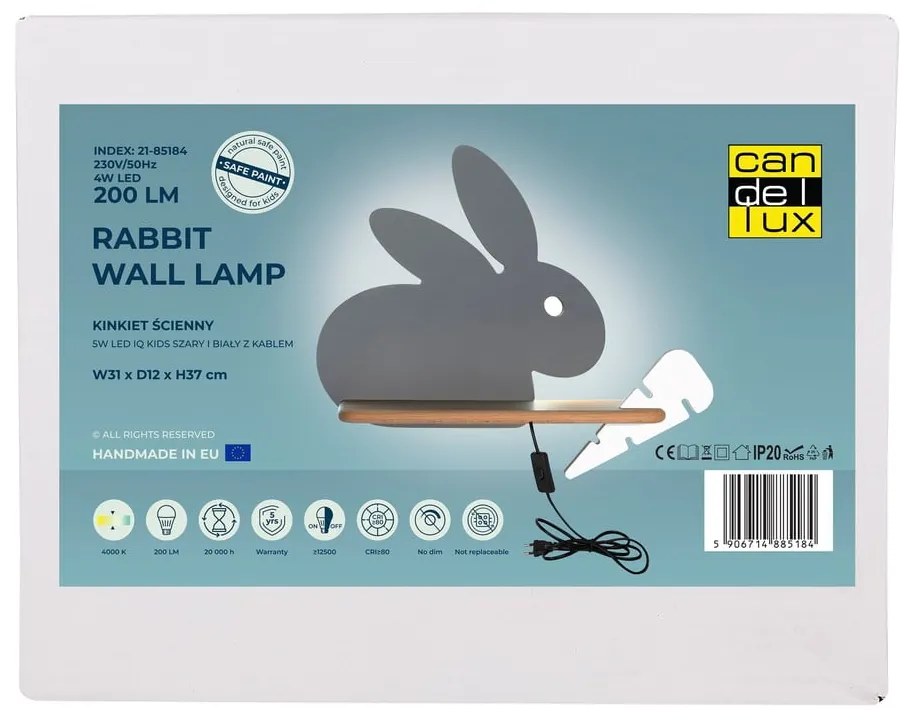 Sivé detské svietidlo Rabbit - Candellux Lighting