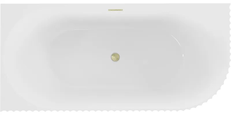 Mexen Gia, voľne stojaca rohová vaňa, drážkovaná, ľavá, 150 x 75 cm, biela lesklá, zlatý matný prepad, 52701507500L-55