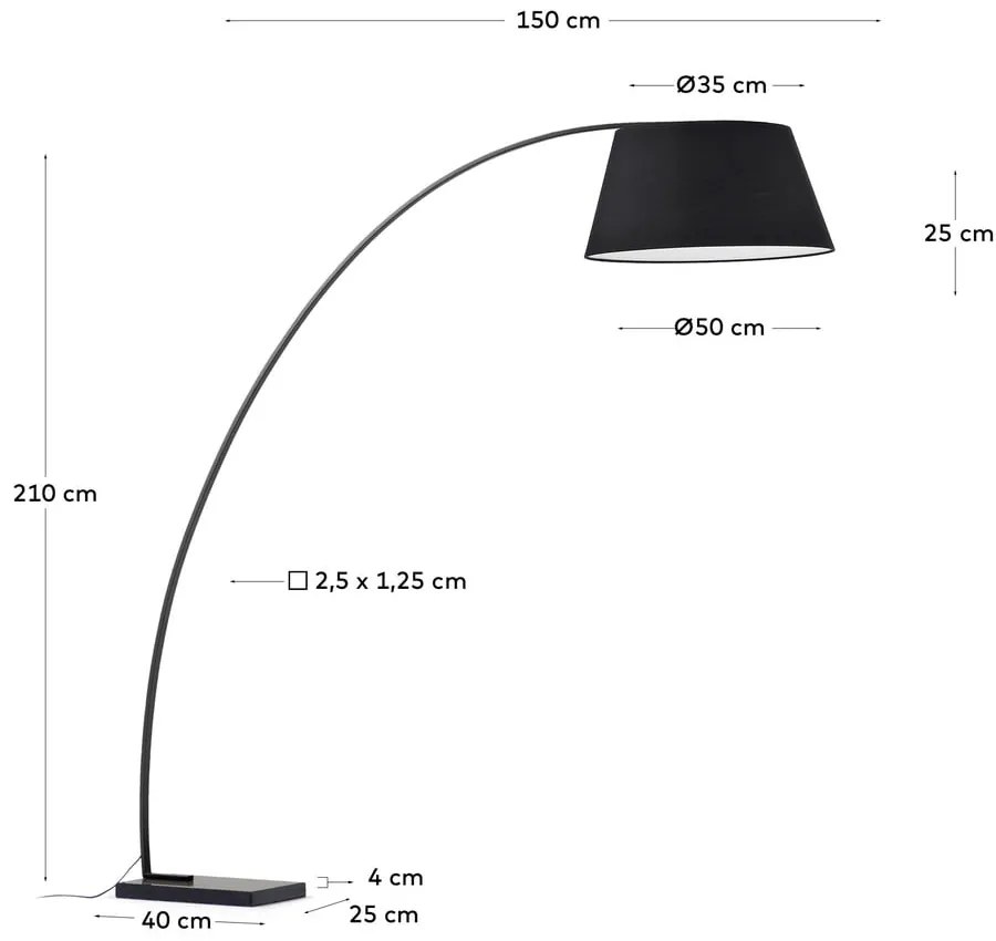 Čierna stojacia lampa s textilným tienidlom (výška 210 cm) Juhe – Kave Home
