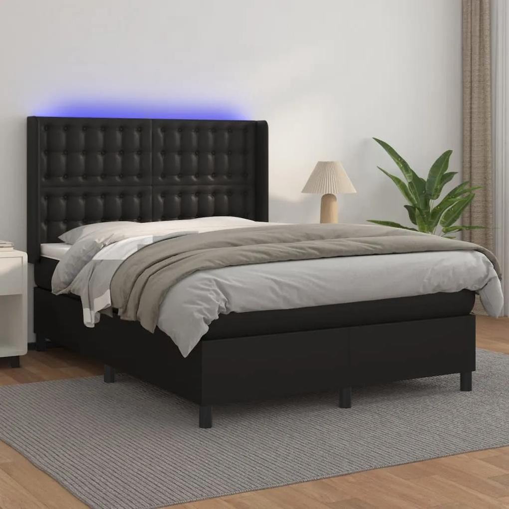 Boxspring posteľ s matracom a LED čierna 140x200 cm umelá koža 3139385
