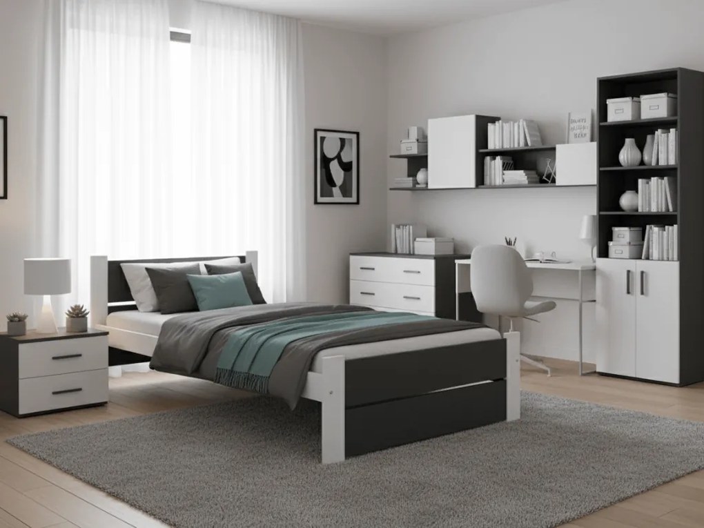 Posteľ IKAROS DOUBLE 90 x 200 cm, antracit/biela Rošt: Bez roštu, Matrac: Matrac COCO MAXI 20 cm