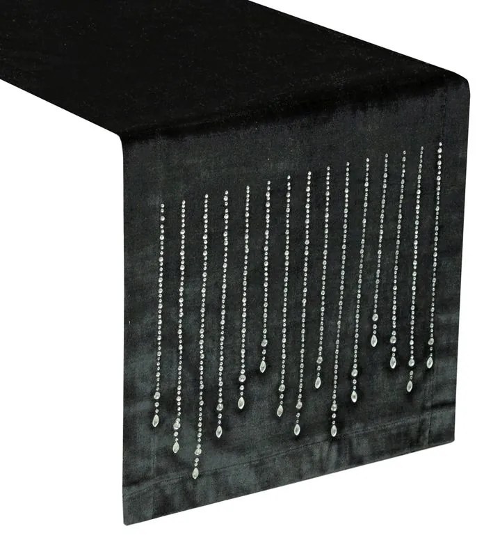 Dekorstudio Behúň na stôl ROYAL 3 z lesklého zamatu s kamienkami v čiernej farbe Rozmer behúňa (šírka x dĺžka): 35x220cm