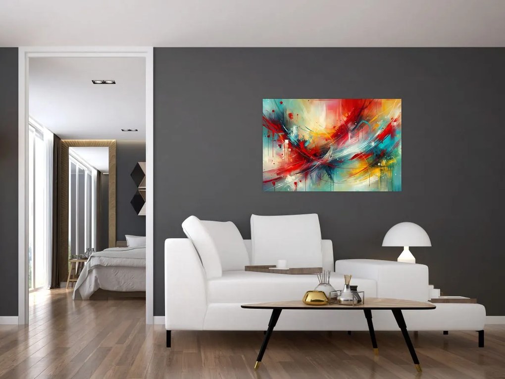 Obraz – Abstrakcia s červenou (90x60 cm)