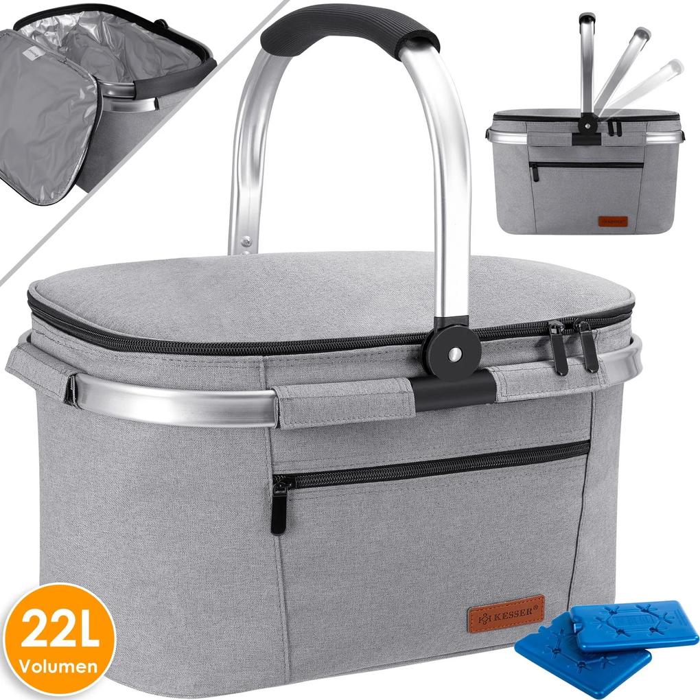 Chladicí box Kesser / piknikový košík / koš na přepravu potravin / 22l / chladicí taška / šedý