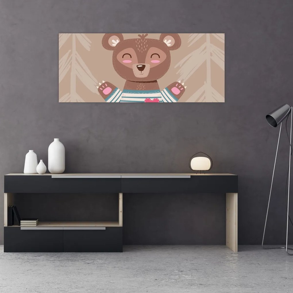 Obraz - Medvedík v pruhovanom tričku (120x50 cm)