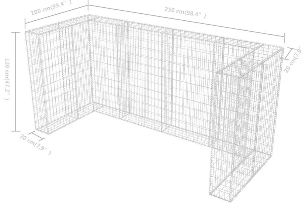 Gabiónová ohrada na trojitý odpadkový kôš, oceľ 250x100x120 cm