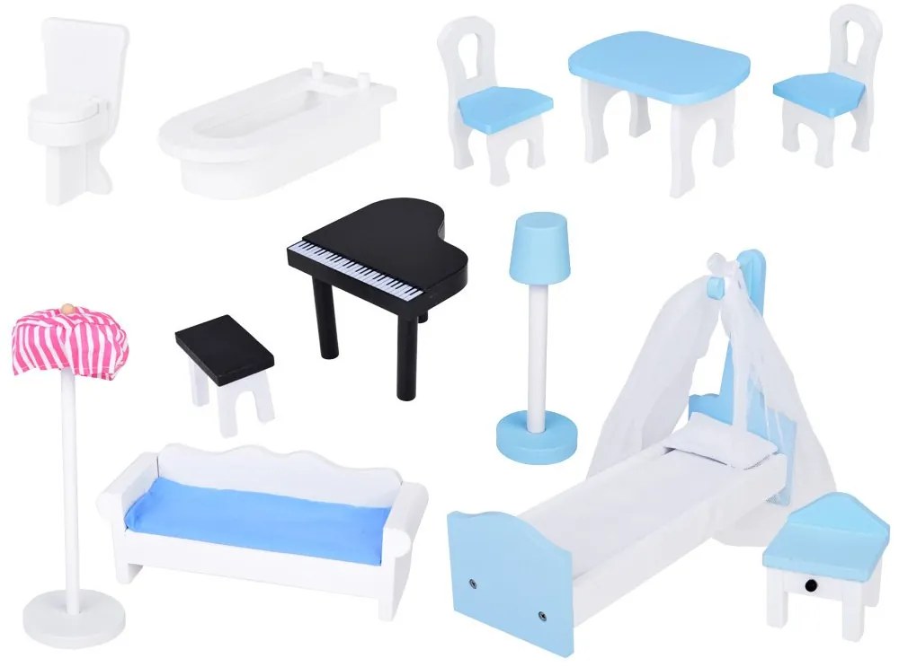 Krásny dvojposchodový veľký drevený domček pre bábiky s nábytkom ZA5458