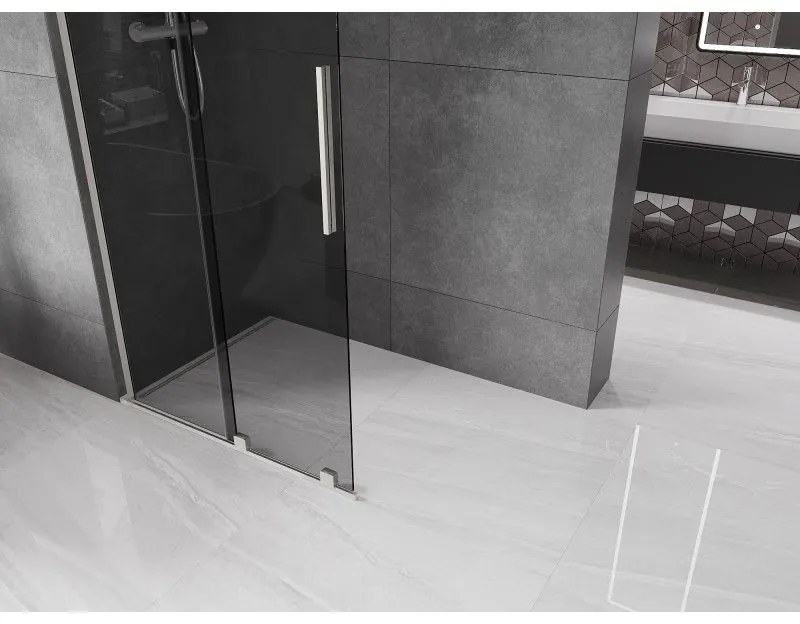 Mexen Velar L, posuvná sprchová zástena Walk-in 100 x 200 cm, 8mm šedé sklo, brúsená oceľ, 871-100-003-43-97