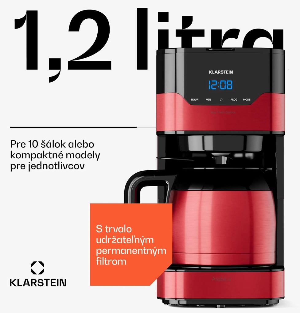 Klarstein Arabica 1.2, kávovar, 1,2 l, EasyTouch Control, strieborný/čierny