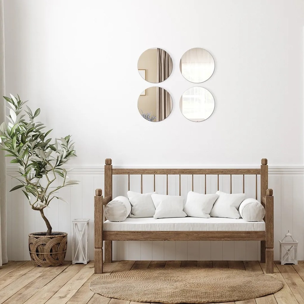 TENDANCE Zrkadlo Levi Round, strieborné, sada 4ks