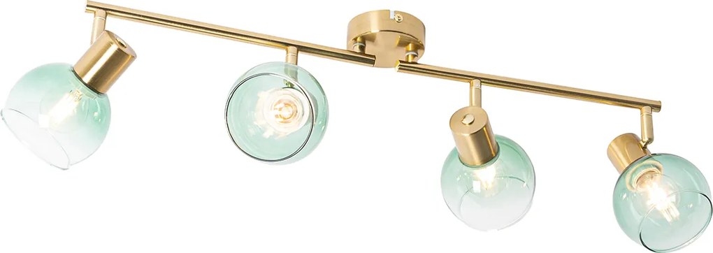 Art Deco bodové svetlo zlaté so zeleným sklom 4-žiarovkové - Vidro