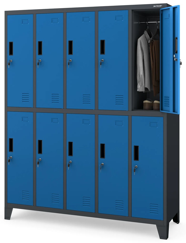 Sociálna BHP šatníková skriňa s 10 dverami BARTEK 1360 x 1720 x 450 mm, antracitovo-modrá
