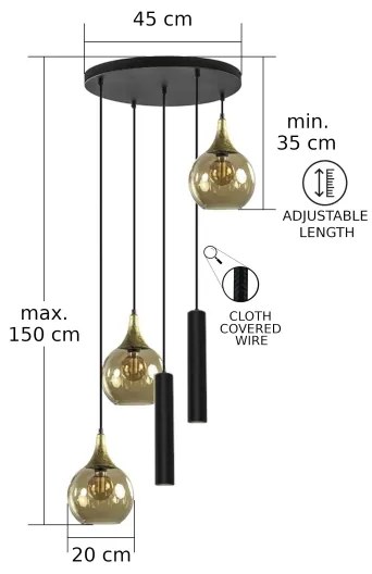 Luster na lanku CALYPSO 2xGU10/60W/230V + 3xE27/60W čierna/zlatá