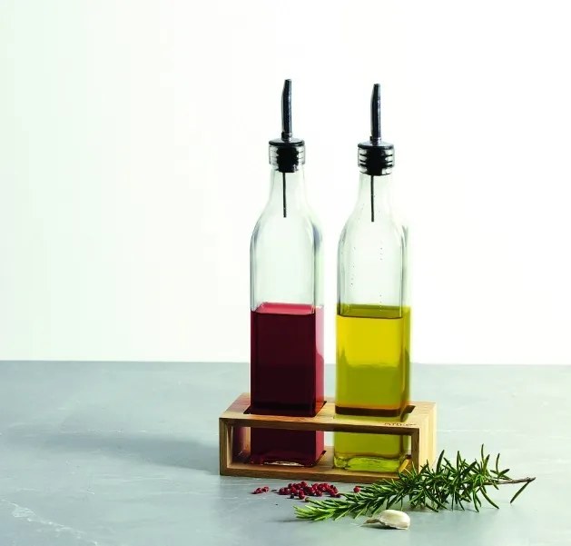 Fľaše na olej a ocot v bambusovom stojane GUSTO, 2x 480 ml