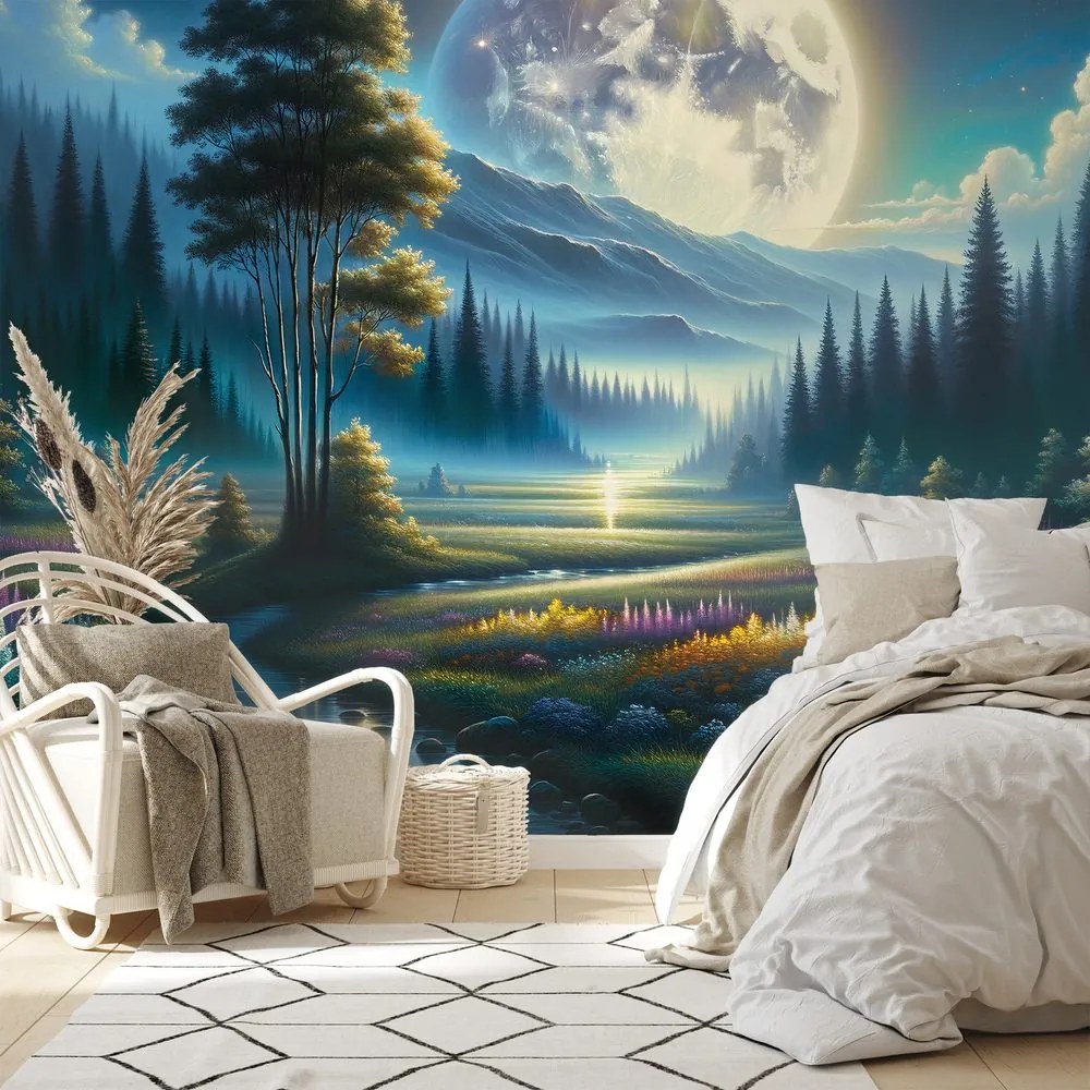 Tapeta čarovná nočná krajina s mesiacom