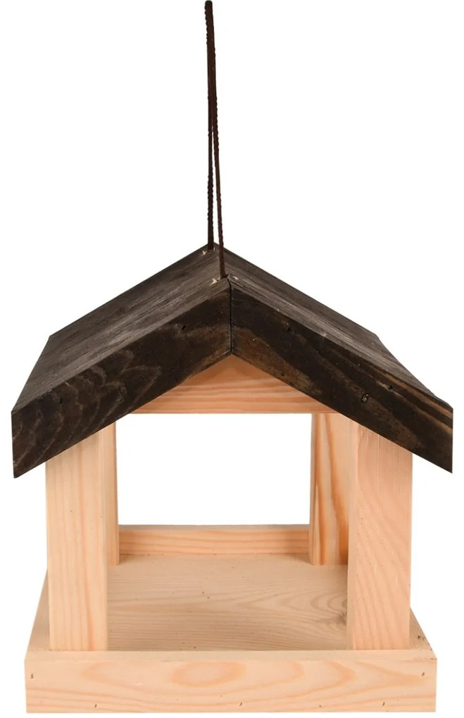 Závesné kŕmidlo pre vtáky Emi, 23x20x20 cm, drevo, hnedá/čierna